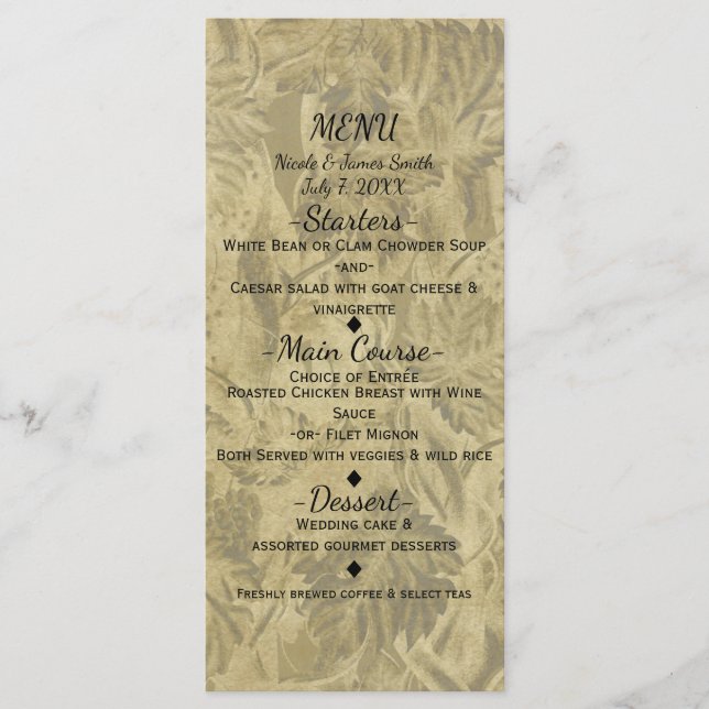 Viñedo de Uvas Menú de Boda Elegante Nupcial (Anverso)