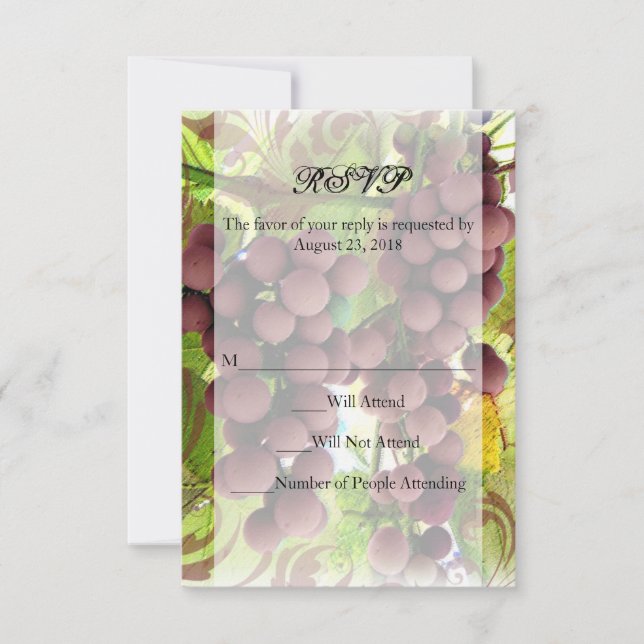 Viñedo Elegante Uvas Moradas Boda Pequeña RSVP (Anverso)