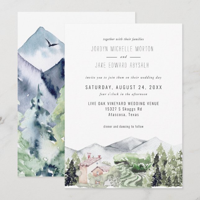 Viñedo Rústico de Montaña | Invitación de Boda (Anverso / Reverso)