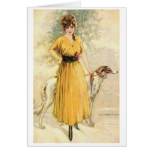 Viñeta - Dama de amarillo con Borzoi,
