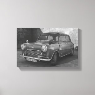 Viñeta Mini Cooper con lienzo retro en blanco y ne