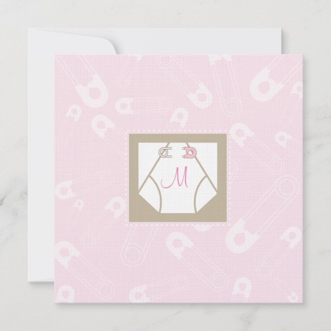 Viñeta monogramo y pines Baby Shower invitación (Anverso)