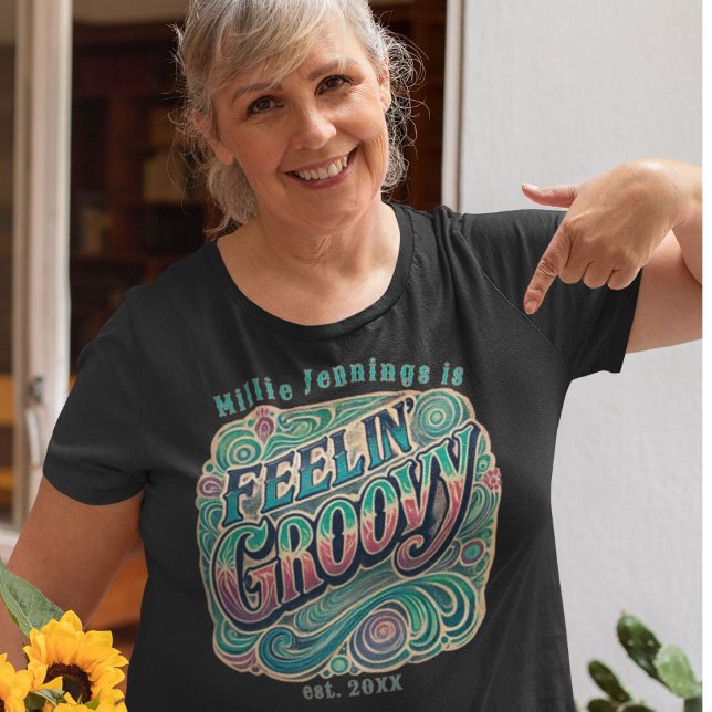 Viñeta Retro 70 personalizada de Feelin Groovy (Feelin Groovy retro 60's personalized grandma nostalgic XL t shirt )