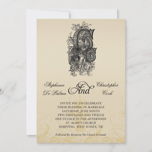 Viñeta Tres Iniciales Invitación a Boda Monograma (Anverso)