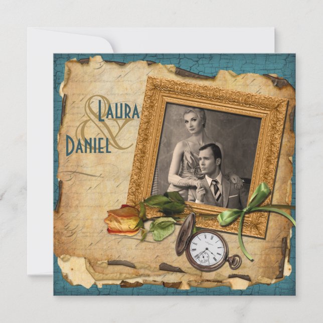 Viñeta Verde azulada, Invitación a la boda fotográ (Anverso)