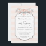 Viñetas 80º cumpleaños invitaciones a fiestas<br><div class="desc">Personalizado 80 invitaciones a fiestas de cumpleaños con diseño rústico de flores de primavera y rayas antiguas de color rosa rosa rosa rosa pálido pastel,  azul cielo claro,  gris oscuro y blanco. Añada su nombre y detalles de fiesta para una invitación única y elegante a la fiesta de cumpleaños.</div>