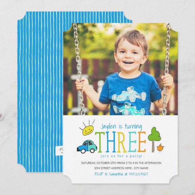 Viñetas coloreadas Invitación a Fiesta de tercer c (Anverso / Reverso)