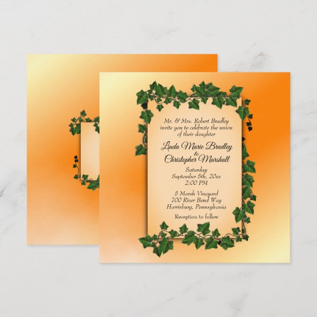Viñetas en la invitación a la boda Naranja (Anverso / Reverso)