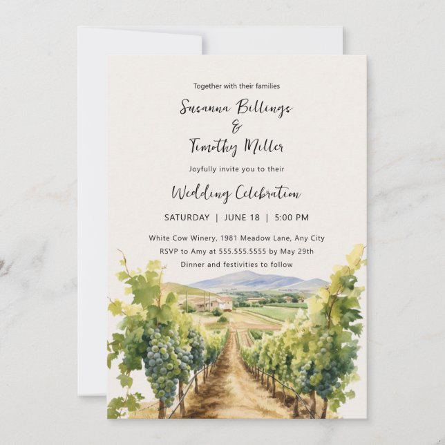 Vineyard acuarela con invitación a la boda RSVP (Anverso)