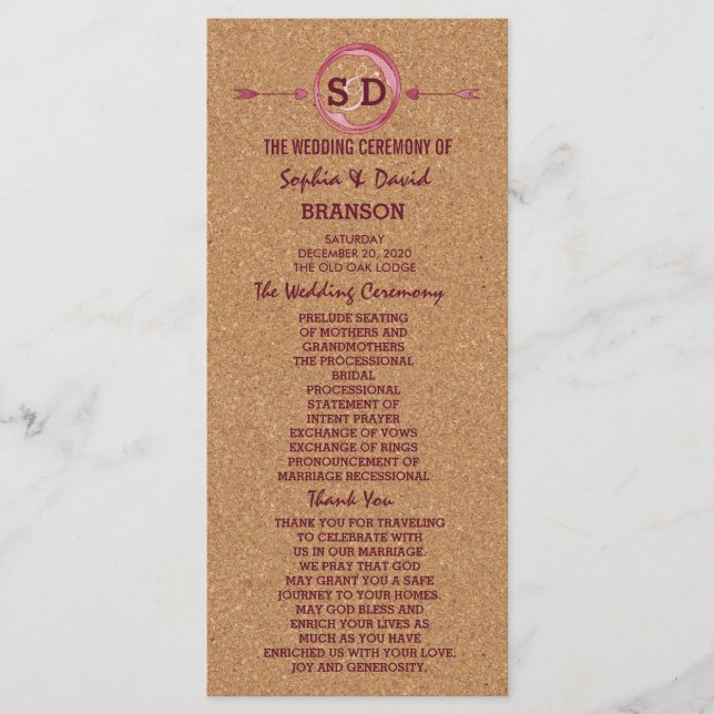 Vineyard Cork Stains Red Wine Boda Menu (Anverso)