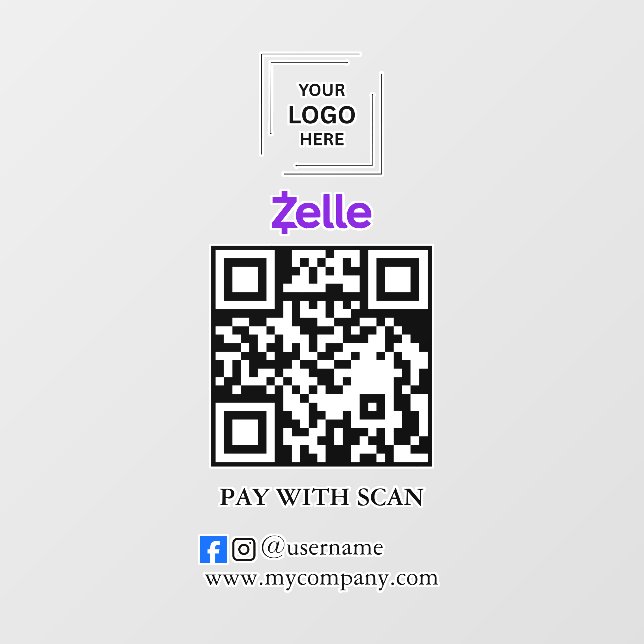 Vinilo de ventana de escaneo de código QR de Zelle (Hoja)