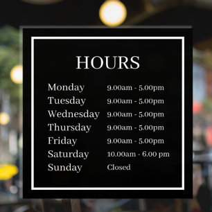 Vinilo de Ventana de Horarios Mínimos de Apertura