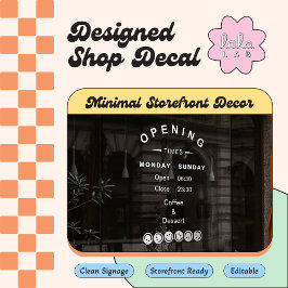 Vinilo editable de horario de apertura blanco para