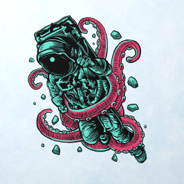 Vinilos De Pared Atacante Pulpo Astronauta de Ciencia Ficción