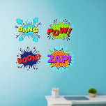 Vinilos De Pared Bang Pow Boom Zap Pop Art 36"<br><div class="desc">4 Grandes Decales de Pared de Arte Pop - - Cambiar el tamaño de estas calcomanías cambiando el tamaño de la Hoja Decal - 4 tamaños - de 12" x 12" a 36" x 36" - Estas se imprimen sobre un fondo transparente, pero puede cambiar a un fondo semitransparente o...</div>