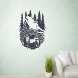 Vinilos De Pared Campingamento con tienda al atardecer en el bosque