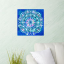 Mandala Contorno Blanco acuarela azul -
