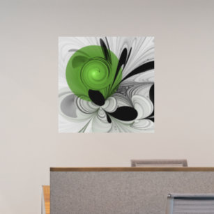 Vinilos De Pared Resumen en blanco y negro con arte fractal verde