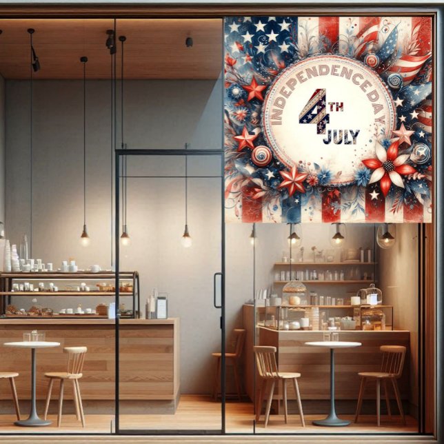 Vinilos Para Cristales 4 de julio Día de la Independencia Americana Estre (4th July American Independence Day Stars Red Blue Window Cling)