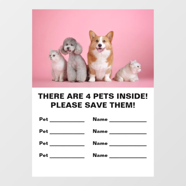 Vinilos Para Cristales 4 Rescate de emergencia para Mascotas (Hoja)