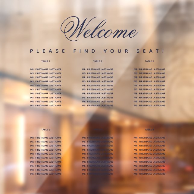 Vinilos Para Cristales 6 Tabla De Asientos Navy Guión Azul Transparente (Hoja 2)