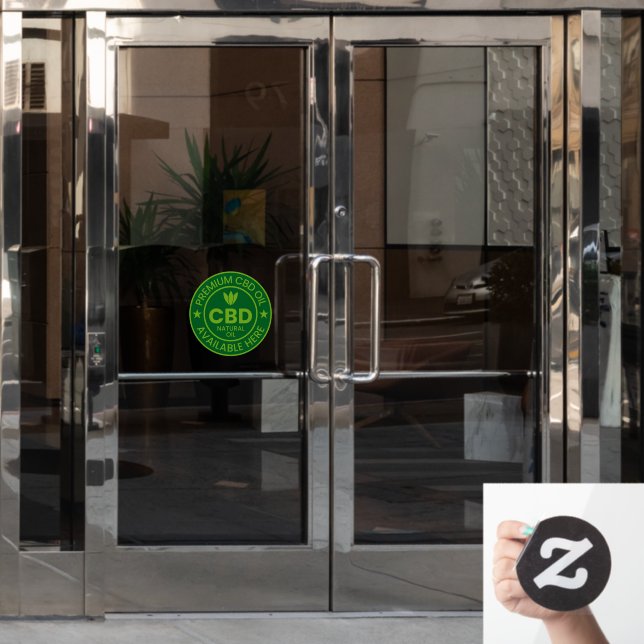 Vinilos Para Cristales Aceite CBD premium disponible aquí anuncio (Puerta de oficina)