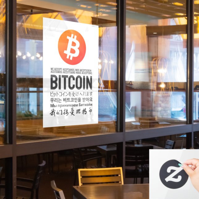 Vinilos Para Cristales Aceptamos bitcoin (multilingüe) (ventana del restaurante)