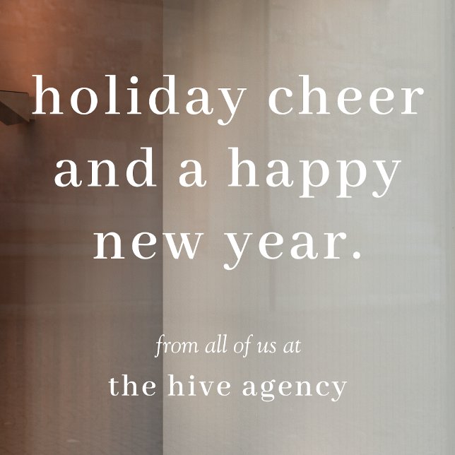 Vinilos Para Cristales Adhesivo para Ventana | Saludo de Fiesta Navideña  (Professional holiday vinyl decal with custom company name and festive seasonal message)