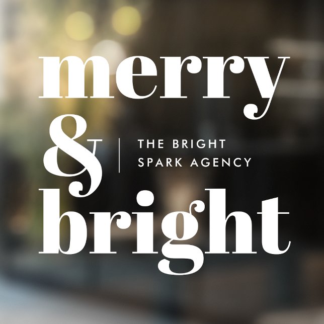 Vinilos Para Cristales Adhesivo para ventanas | Negocios de Navidad Alegr (Merry & Bright business window cling by Guava, featuring white typography & transparent vinyl decal)