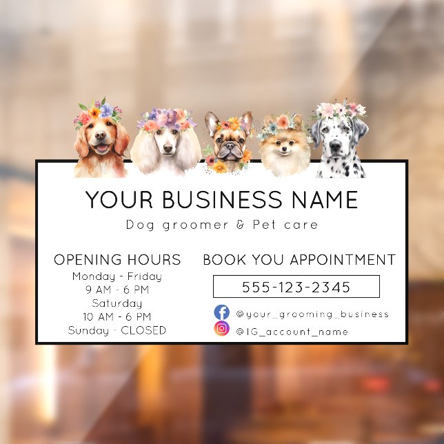 Vinilos Para Cristales Adorable dogs with flower crown opening hours (Hoja 2)