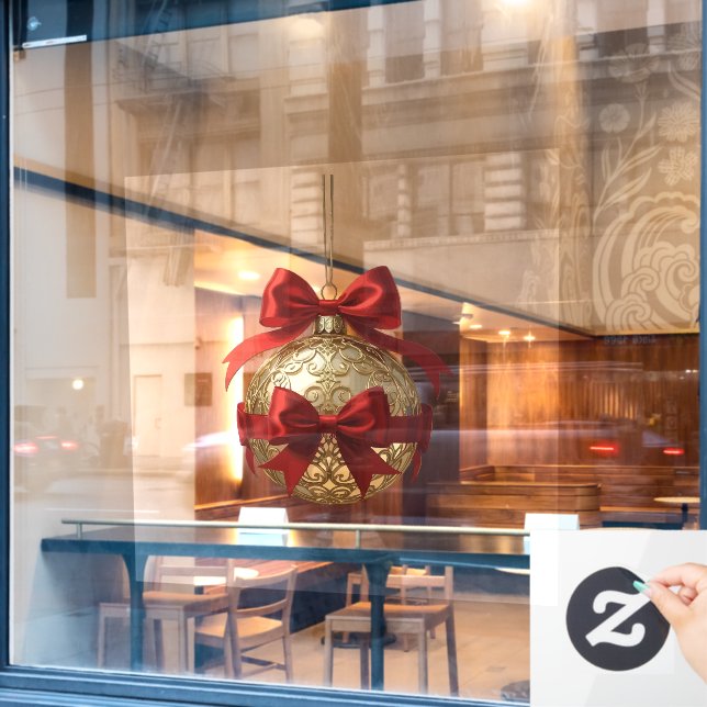 Vinilos Para Cristales Adorno Navideño Elegante Beige y Rojo (Ventana de cafetería)