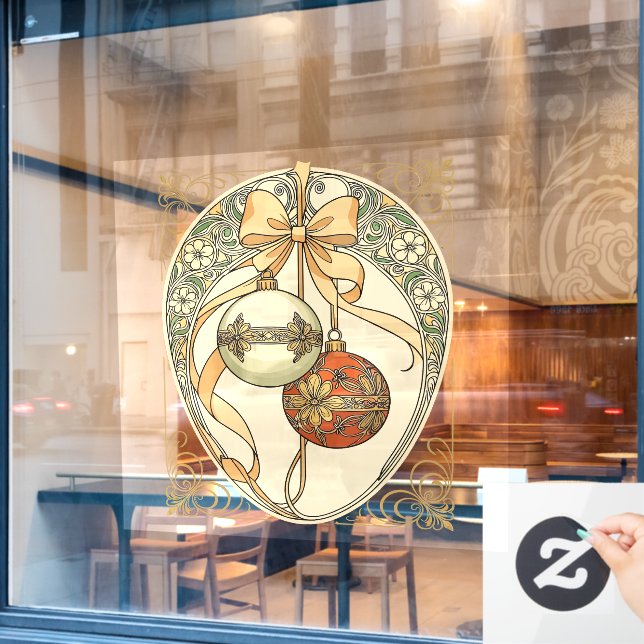 Vinilos Para Cristales Adornos Navideños Beige y Rojo Art Nouveau (Ventana de cafetería)
