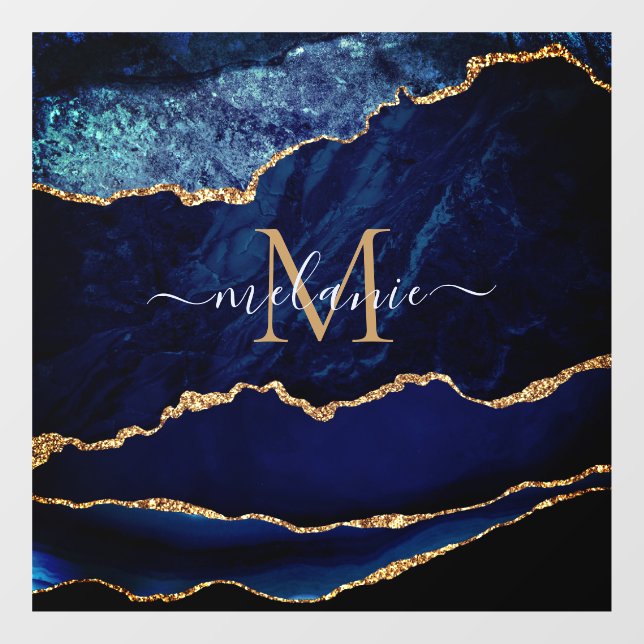 Vinilos Para Cristales Agitar nombre de mármol de oro azul letra ventana (Hoja)