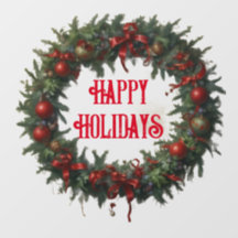 AI Happy Holidays Wreath Window Cling Decal
