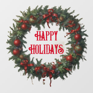 Vinilos Para Cristales AI Happy Holidays Wreath Window Cling Decal