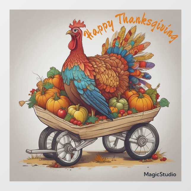 Vinilos Para Cristales AI Turkey Wheelbarrow Thankending Window Decal (Hoja)