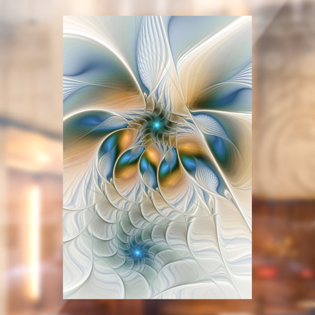 Vinilos Para Cristales Alarmante, Abstracta Fantasía Fractal Art Con Azul (Hoja 2)