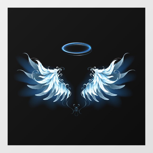 Vinilos Para Cristales Alas del Ángel Azul brillante sobre fondo negro (Hoja)