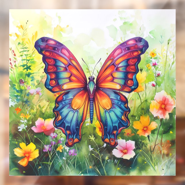 Vinilos Para Cristales Alas Naranjas azules de mariposa (Hoja 2)