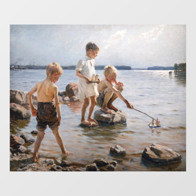 Vinilos Para Cristales Albert Edelfelt - Niños jugando en la costa (Hoja)