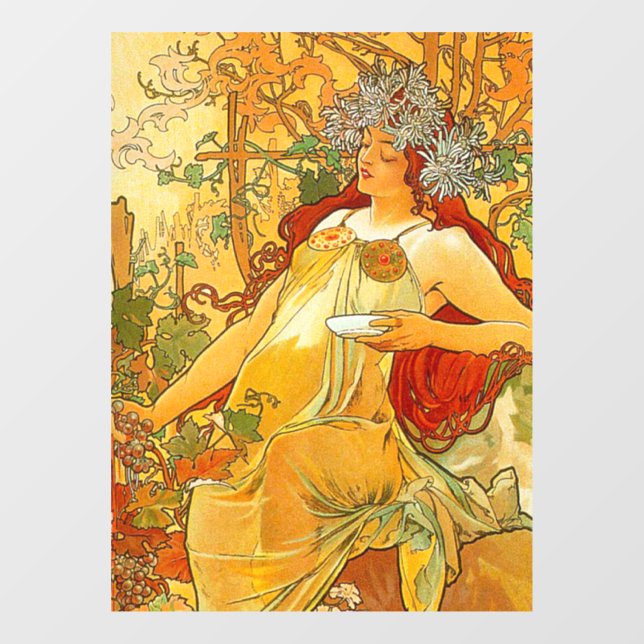 Vinilos Para Cristales Alphonse Mucha Art Nouveau Otoño (Hoja)
