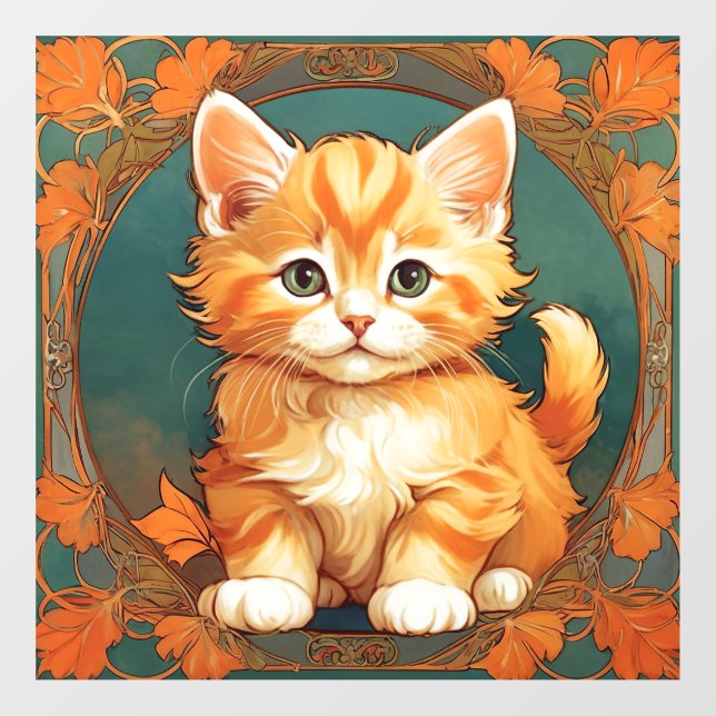 Vinilos Para Cristales Alphonse Mucha Style Naranja Cat (Hoja)