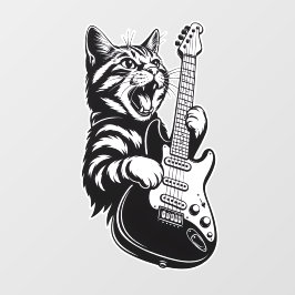 Vinilos Para Cristales Amor por Música Genial | Gato de Rock Tocando Guit