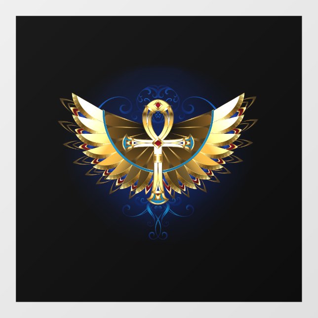 Vinilos Para Cristales Ankh de oro con alas (Hoja)