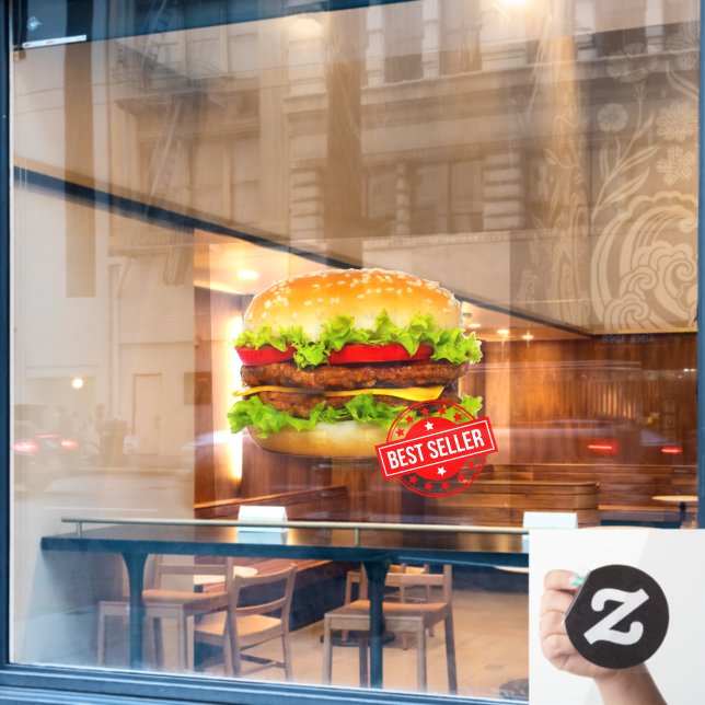 Vinilos Para Cristales Anuncio de hamburguesa doble Cheeseburger para mej (Ventana de cafetería)
