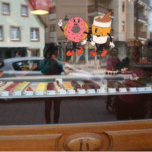 Vinilos Para Cristales Anuncio de tienda de café y donas divertido y lind