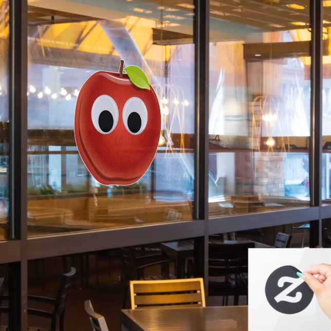 Vinilos Para Cristales Apple, fruta roja con ojos de google - Personaliza (ventana del restaurante)