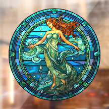 Aquarius Zodiac Rótulo Faux Stained Glass Window