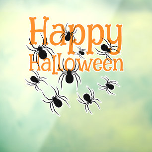 Vinilos Para Cristales Arañas Feliz Halloween Negro y Naranja