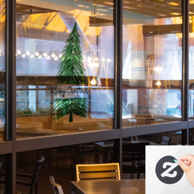 Vinilos Para Cristales Árbol de acuarela navideña (ventana del restaurante)